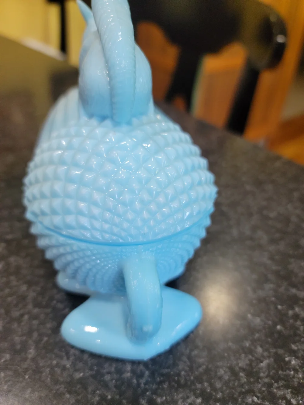 Vintage Portieux Vallerysthal Blue Milk Glass Squirrel Acorn Covered Dish France